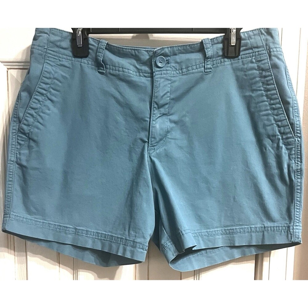 Eddie Bauer Women’s Coastal Blue Stretch Cotton Utility Shorts Size 12 Pockets